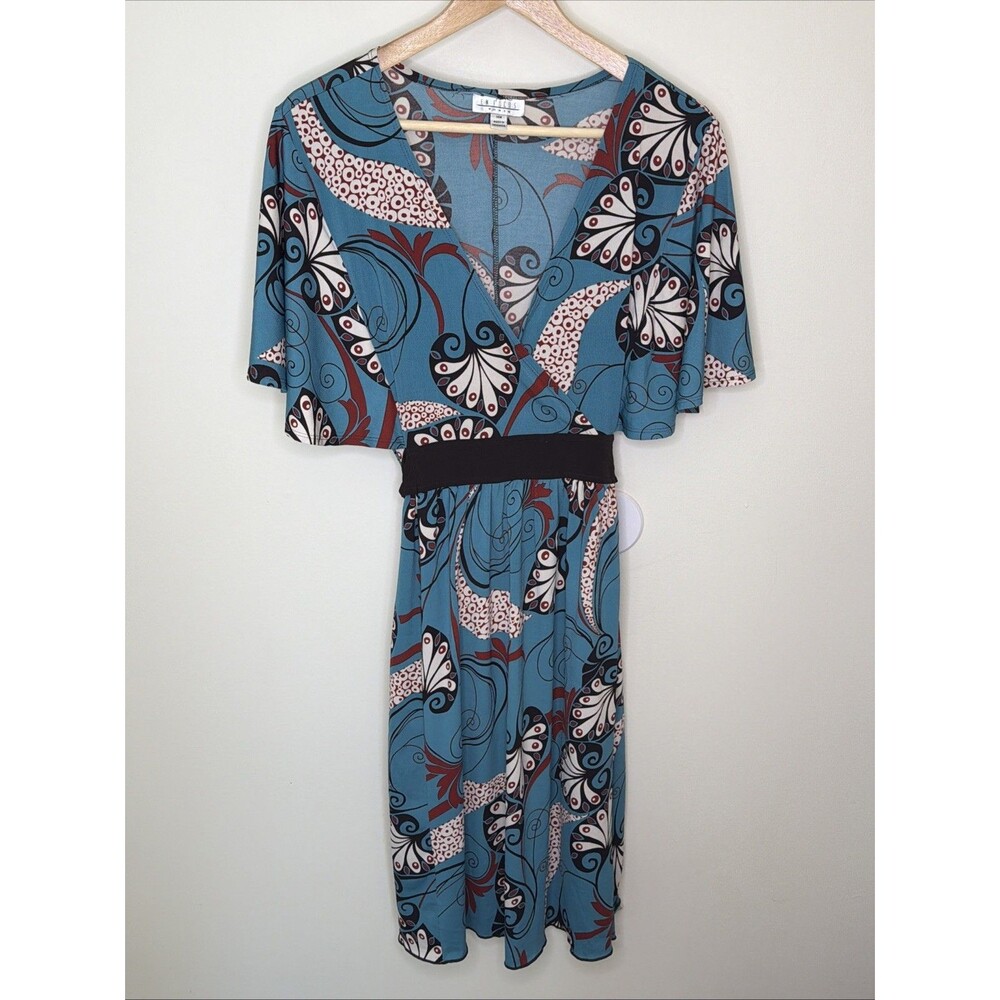 En Focus Blue And Brown Large Paisley Print Size 14W